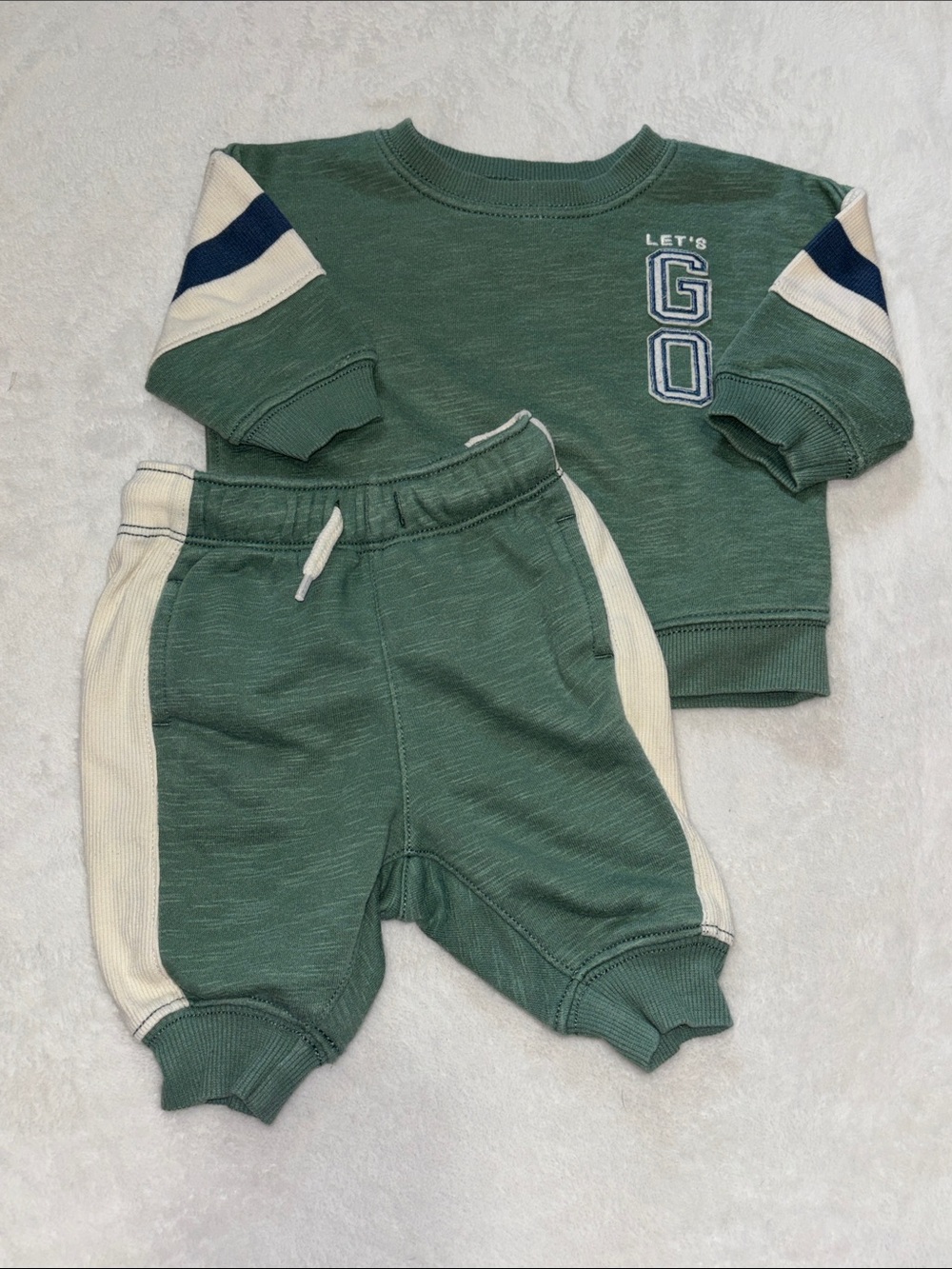 Carters Green 'Let's Go' Kids Sweatshirt & Jogger matching Set 3 month